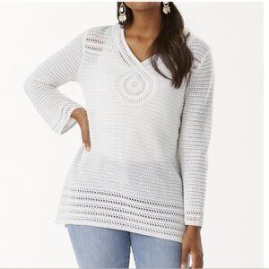 TOMMY Bahama Sweater Size Small Shimmer Sand Dollar Ivory Open Knit Tunic Linen